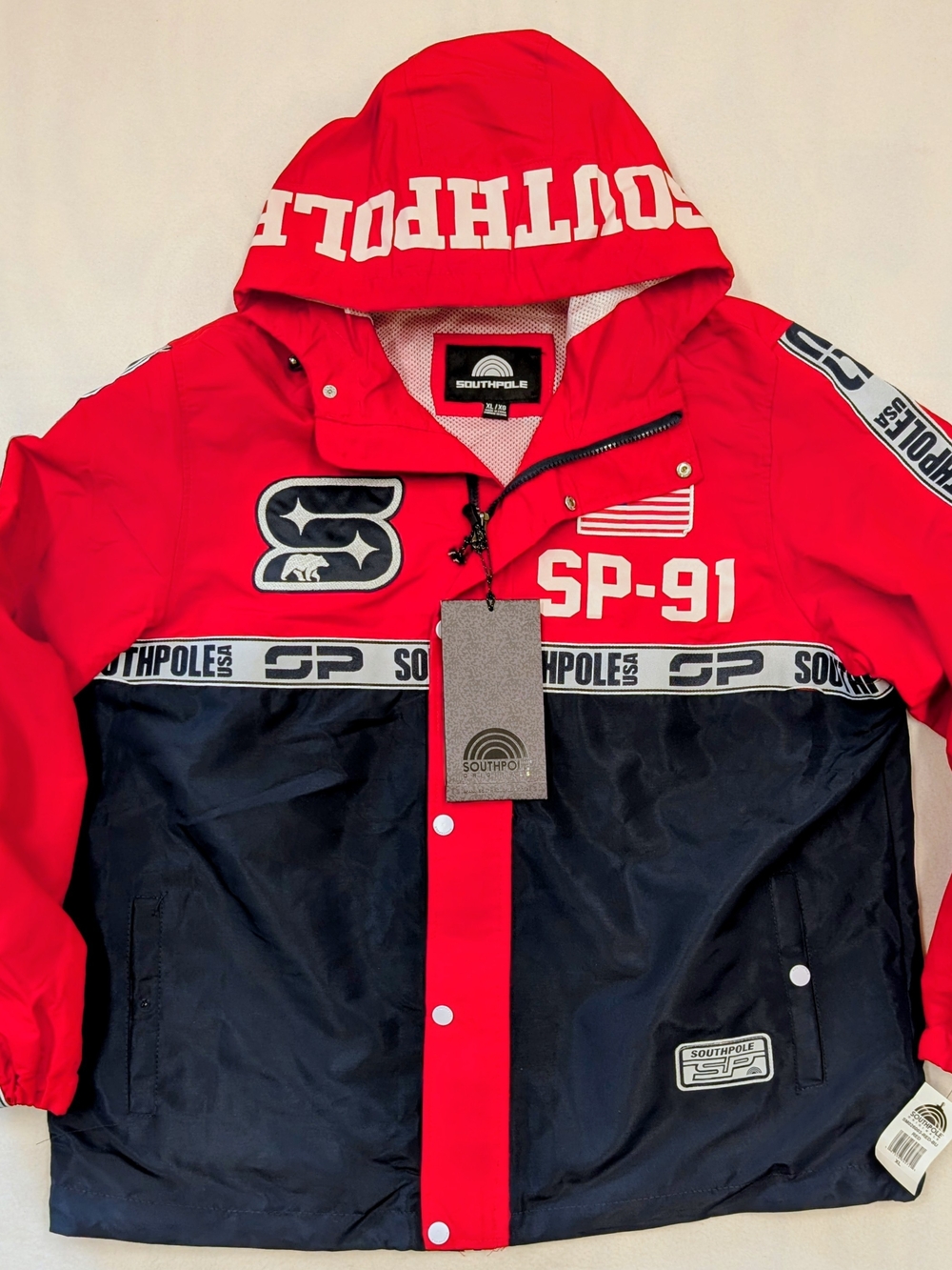 Southpole SP-91 Windbreaker Jacket Red Navy Colorblock Logo NWT Men's XL
